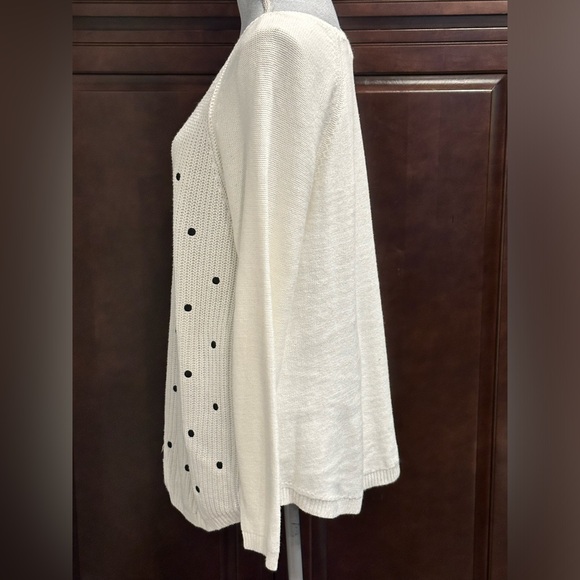Style & Co Curved Hem Tunic Sweater Long Sleeve off white & black size large - Picture 2 of 4